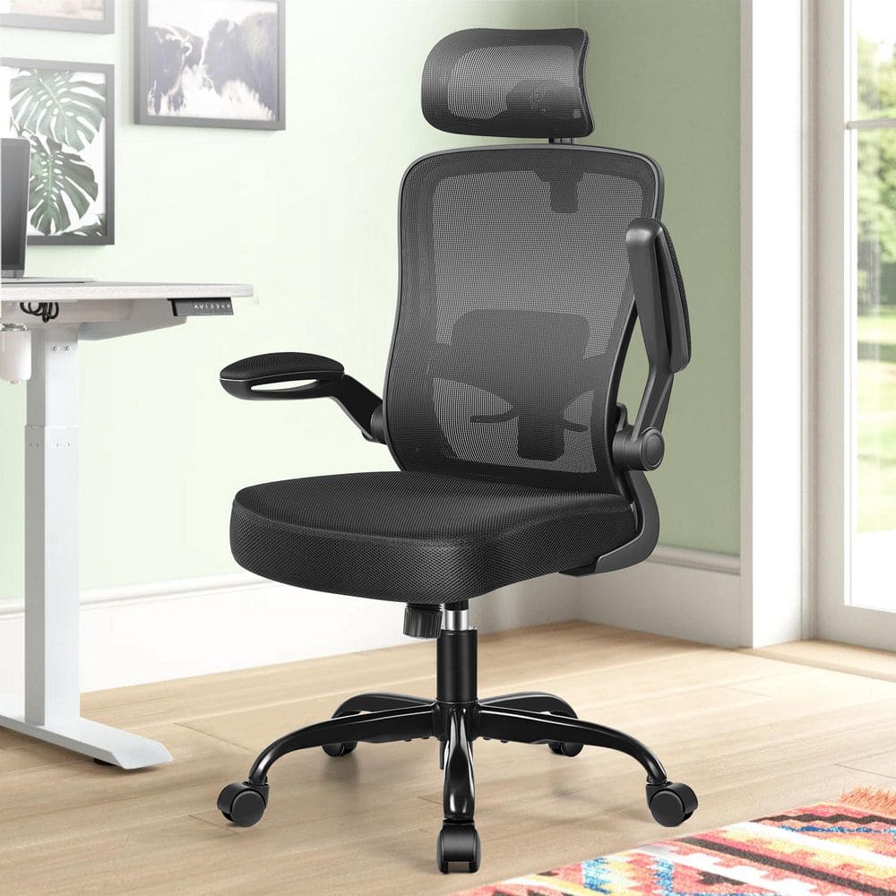 KERDOM Fabric Cushioned Ergonomic Chair in Black with Breathable