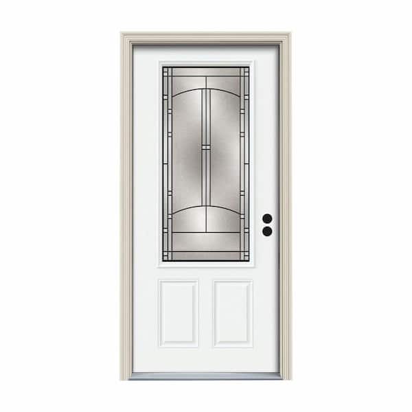 JELD-WEN 36 in. x 80 in. 3/4 Lite Idlewild White Painted Steel Prehung Left-Hand Inswing Front Door w/Brickmould