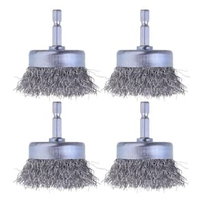 Wire Cup Brush Set for Drill 0.010 Inch Coarse Carbon Steel 1/4 Inch Hex Shank for Rust Removal 4 Pcs