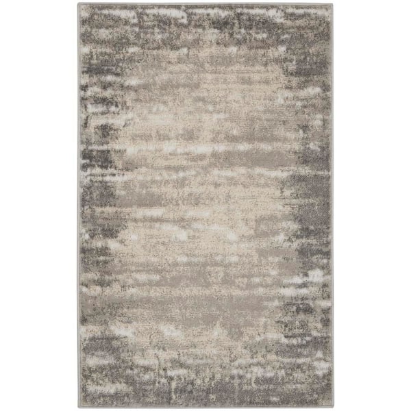 Nourison Cyrus Ivory/Grey 3 ft. x 5 ft. Abstract Contemporary Kitchen Area Rug