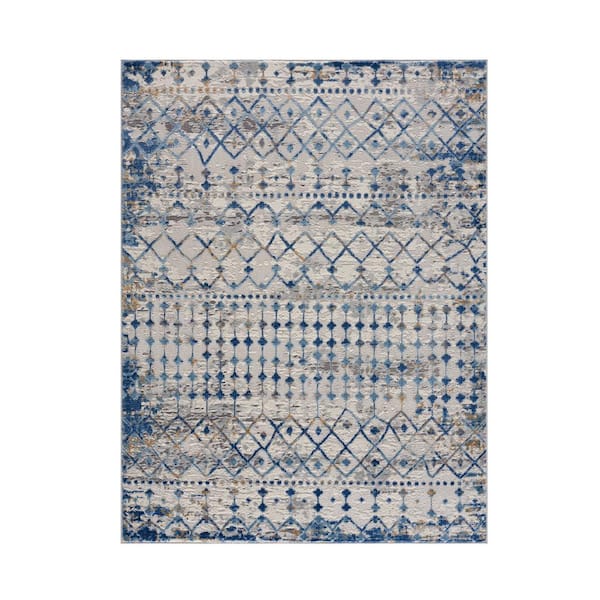 Reese Blue/Cream 5 ft. x 7 ft. Moroccan Global Woven Area Rug