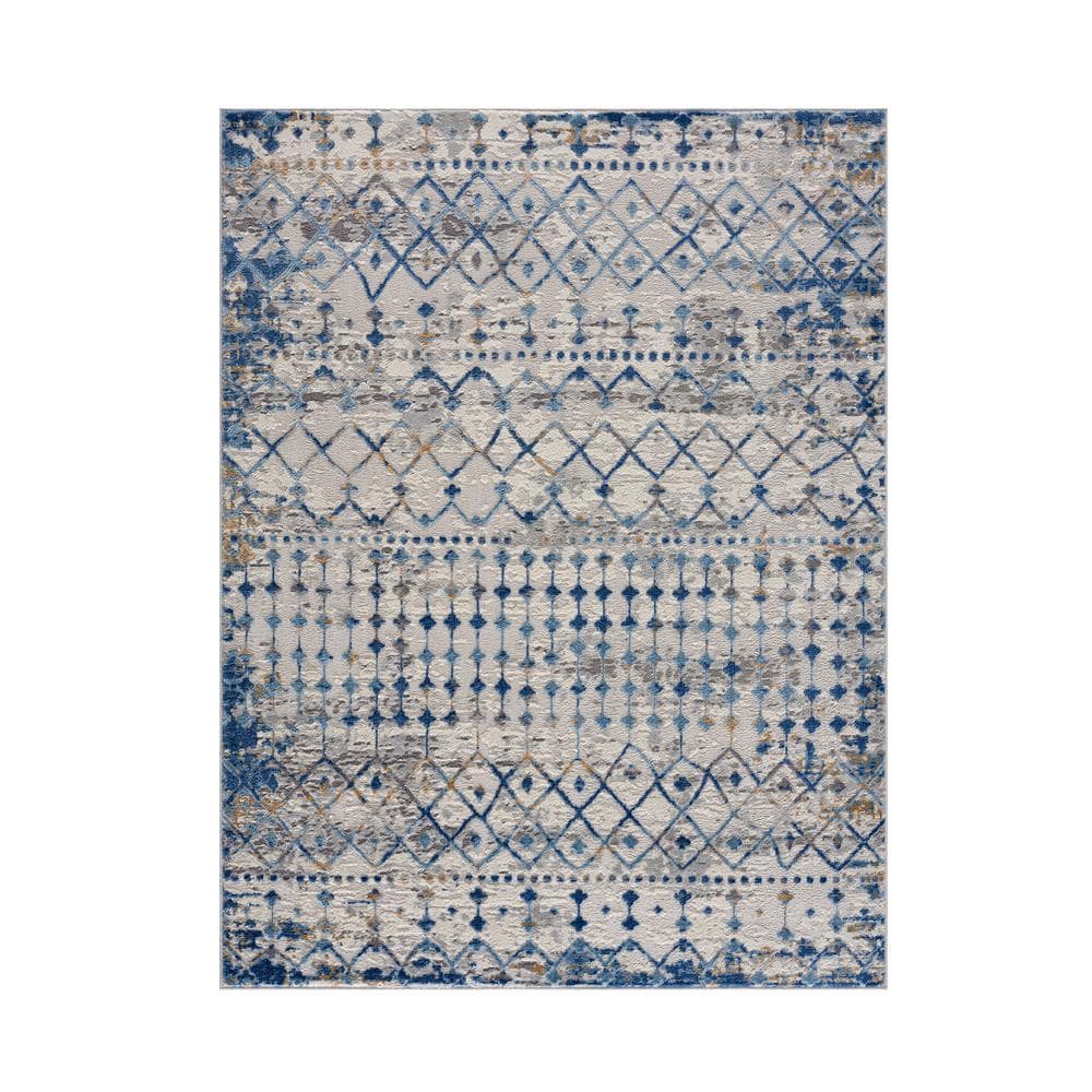 Gold and Cream Rectangular 6' x 9' Easy Care Synthetic Area Rug