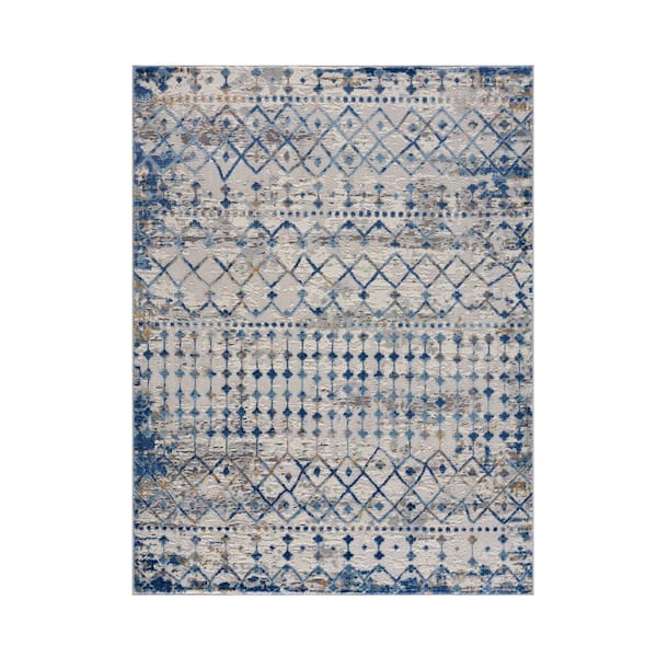 Madison Park Reese Blue/Cream 6 ft. x 9 ft. Moroccan Global Woven Area Rug