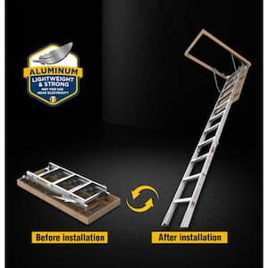 7.7 ft. - 10.3 ft., 25" x 54" Telescoping Household Aluminum Attic Ladder, 375 lb. Load Capacity