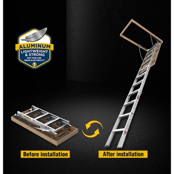 7.7 ft. - 10.3 ft., 25" x 54" Telescoping Household Aluminum Attic Ladder, 375 lb. Load Capacity