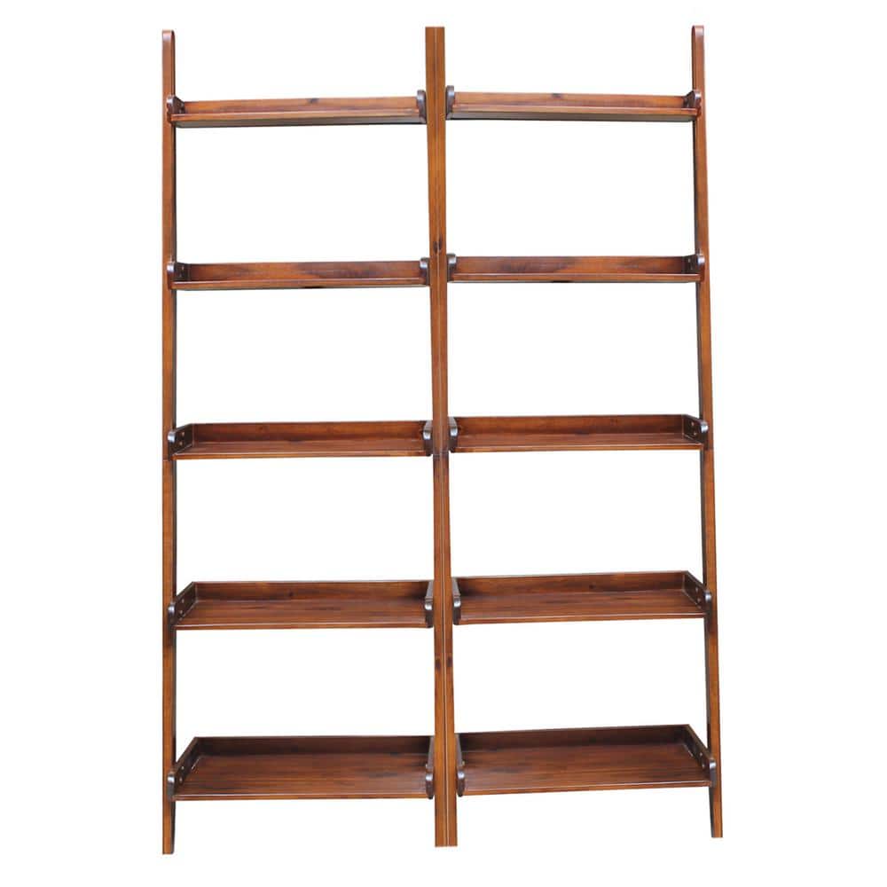 75" Espresso Solid Wood Ladder Bookcase with Five Shelves