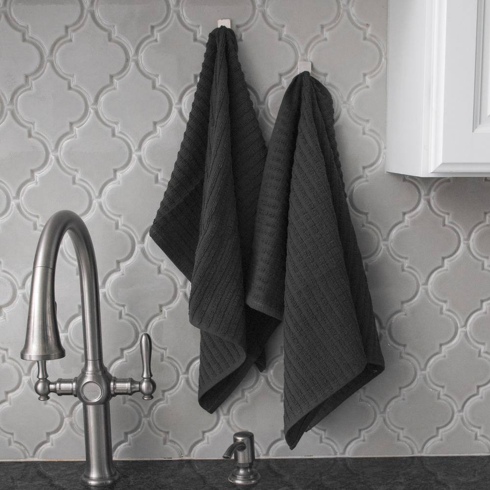 Graphite and White Cotton Terry Kitchen Towel Set, 4-Pack