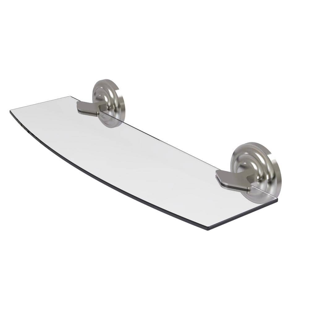 Allied Brass Que New 18 in. L x 3 in. H x 5 in. W Clear Glass Bathroom Shelf in Satin Nickel