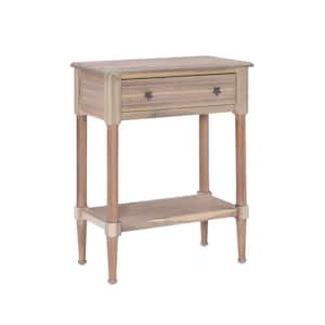 Sam 24 in. L Natural Wood Rectangular Accent Table with Drawer and Shelf