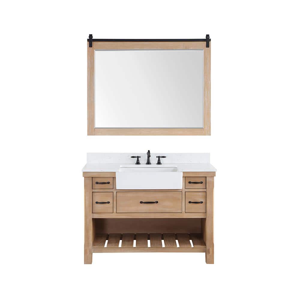Villareal 48 in.W x 22 in.D x 34 in.H Single Farmhouse Bath Vanity in Weathered Pine with Composite Stone Top and Mirror price history on PriceWatchPro