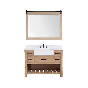 Villareal 48 in.W x 22 in.D x 34 in.H Single Farmhouse Bath Vanity in Weathered Pine with Composite Stone Top and Mirror