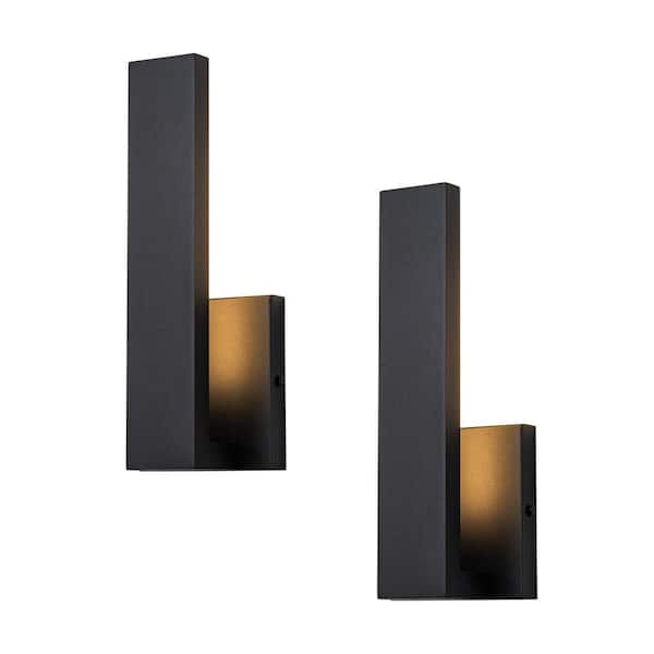 12 in. Black Dimmable LED Outdoor Hardwired Lantern Sconce with Frosted Glass Diffuser