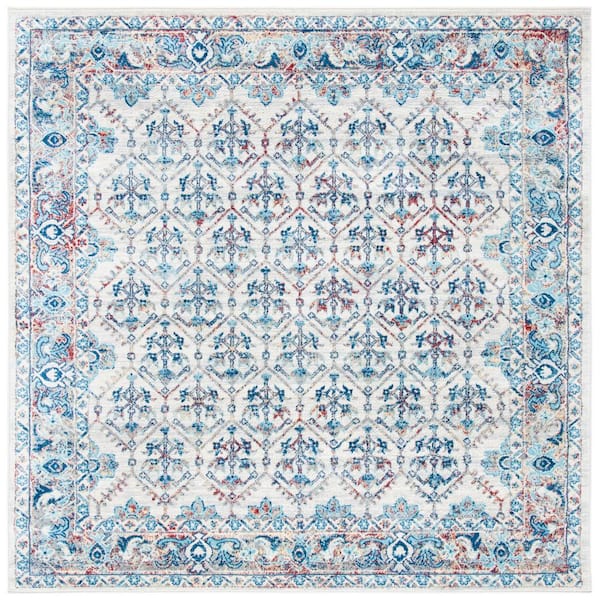 Brentwood 3 ft. x 3 ft. Square Ivory/Blue Border Multi-Floral Geometric Area Rug