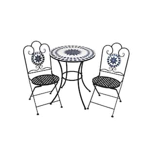 30" & 36"H Round Multicolor Ceramic Tile and Metal Outdoor Diamond Tile Patterned Table & Chairs Bistro (Set of 3)