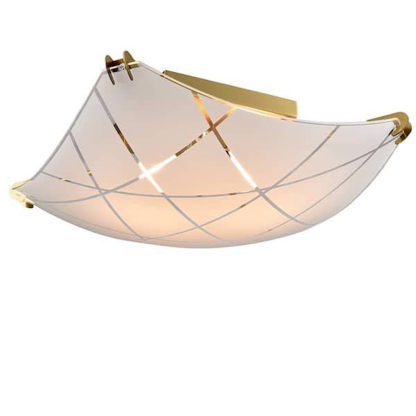 CLAXY 8.86 in. 2-Light Gold Flush Mount with Decorative Glass Shade and No Light Bulb Type Included (1-Pack)