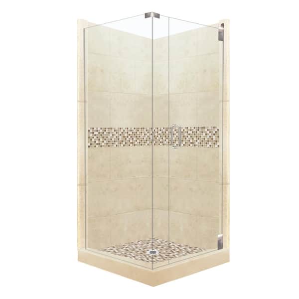 American Bath Factory Roma Grand Hinged 42 in. x 42 in. x 80 in. Right-Hand Corner Shower Kit in Desert Sand and Chrome Hardware
