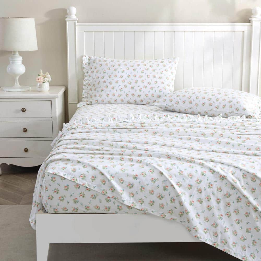 King Size Roseford Orange Floral Cotton Pillowcase Set with Ruffled Hem