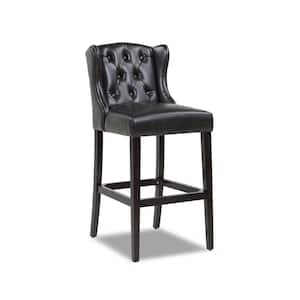 Richmond 31 in. Black Brown Faux Leather Armless Wingback Tufted Kitchen Counter Height Bar Stool with Wood Frame