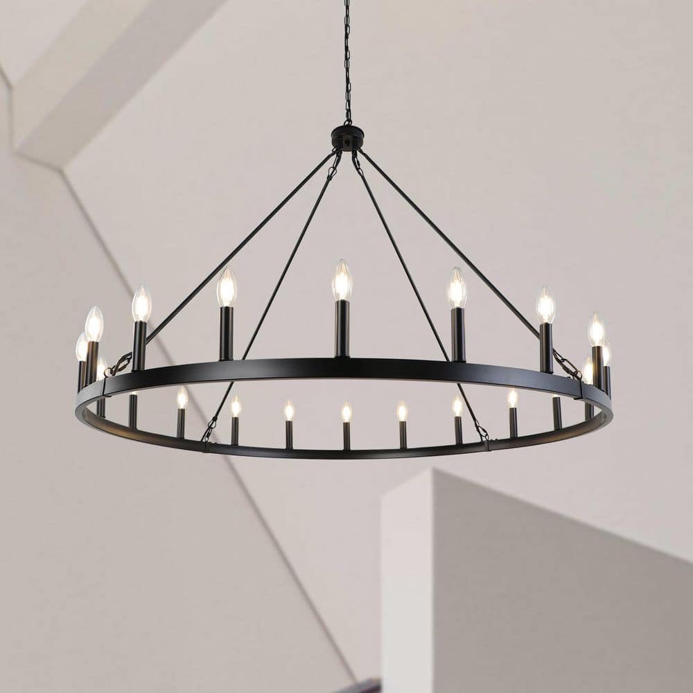 47 in. 20-Lights Large Candle Black Wagon Wheel Chandelier for Living Room Dining Room Entryway with no bulbs included price history on PriceWatchPro