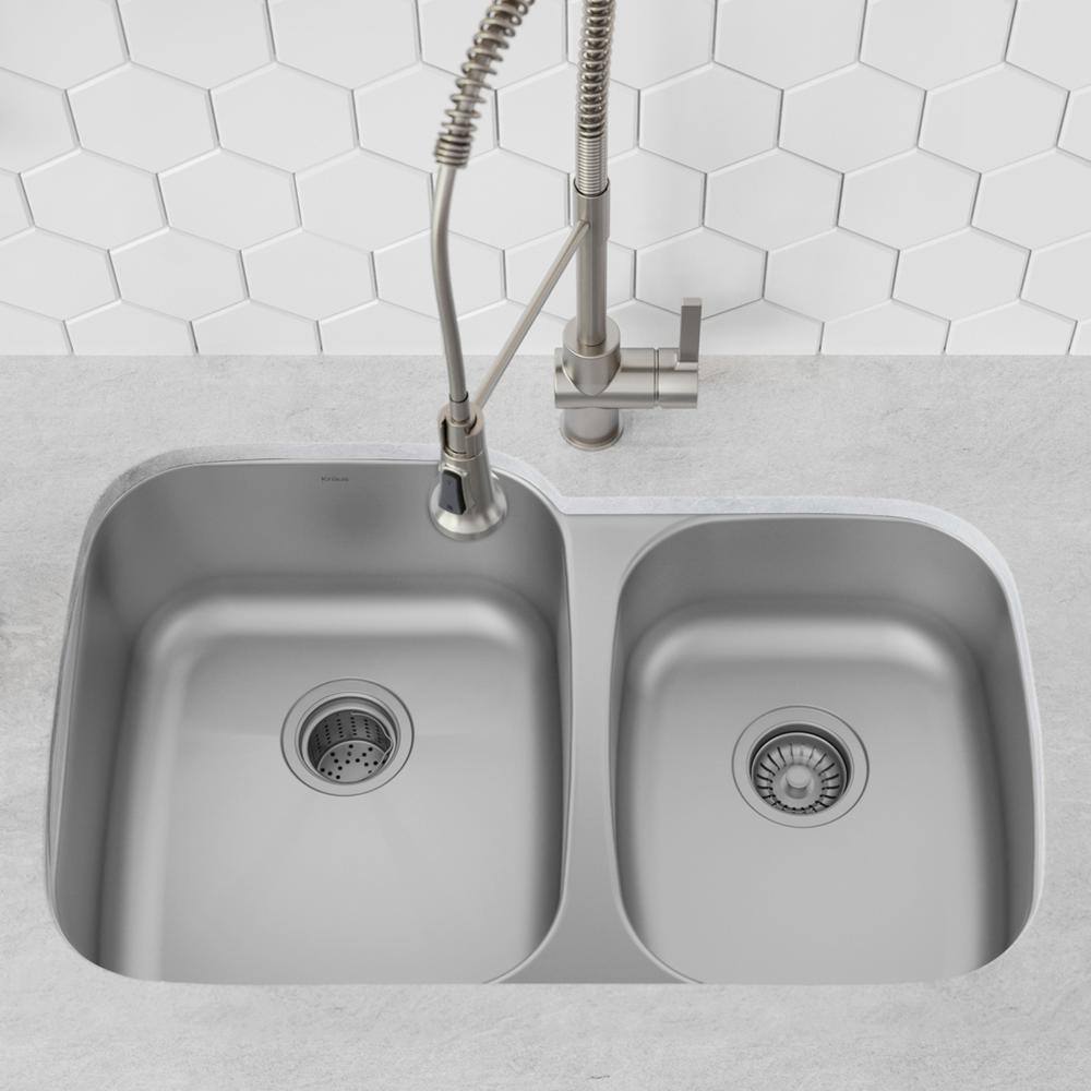 Premier 32-inch Satin Stainless Steel Double Bowl Undermount Sink