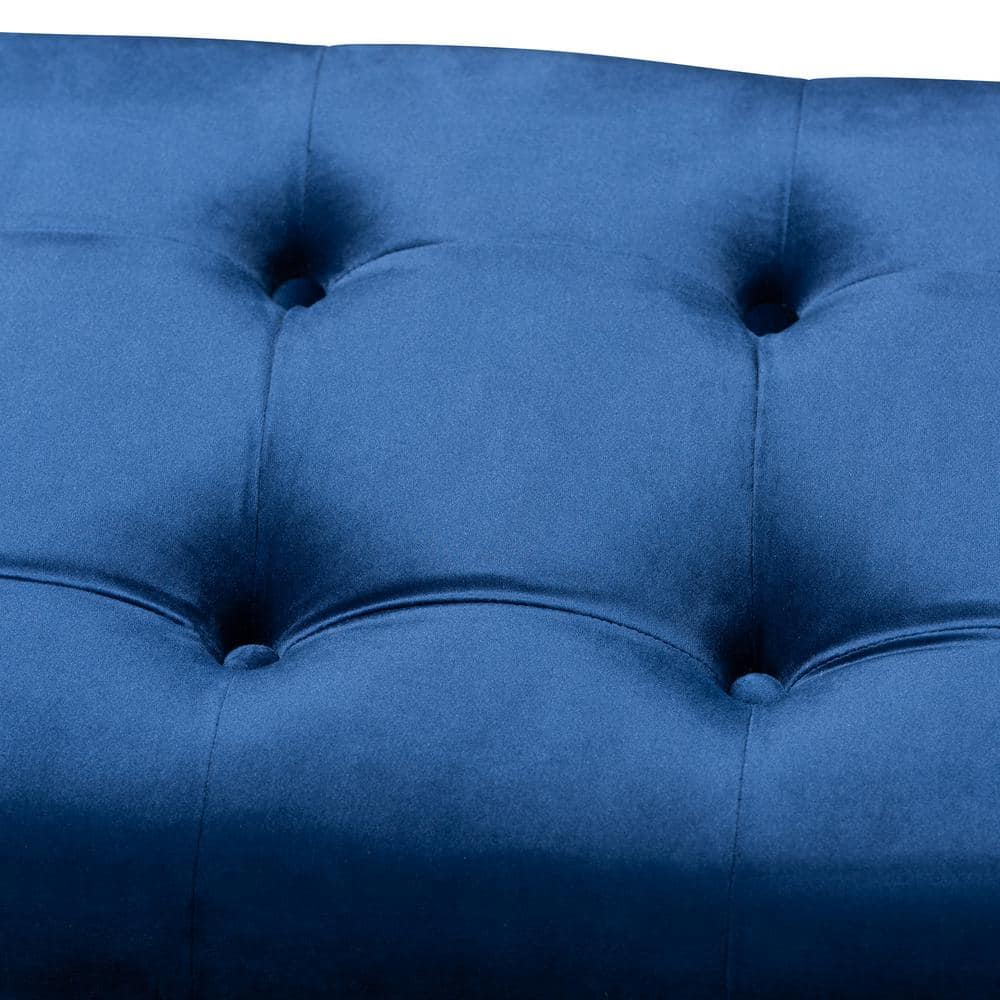 Royal Blue Velvet Upholstered Espresso Wood Bench with Nailhead Trim