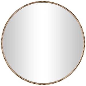 34 in. x 34 in. Round Framed Gold Wall Mirror with Linked Chain Frame