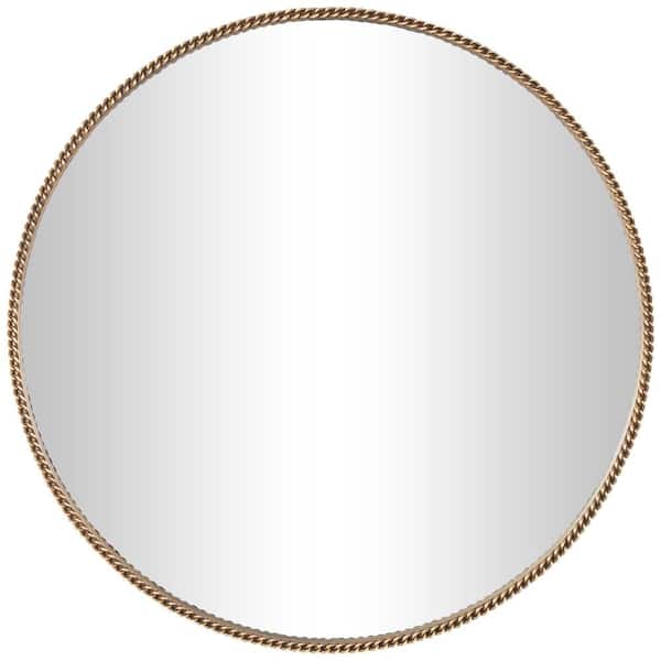 Litton Lane 34 in. x 34 in. Round Framed Gold Wall Mirror with Linked Chain Frame