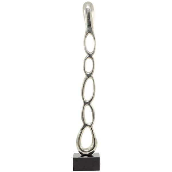 Litton Lane Silver Aluminum Tall Linked Floor Abstract Sculpture with Black Base