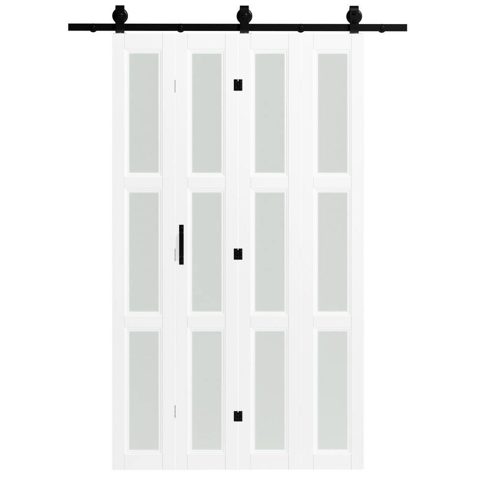 96 in. x 80 in. Frosted Glass Solid Core White 3 Lite MDF PVC Covering 4-Panel Bi-Fold Door with Hardware price history on PriceWatchPro