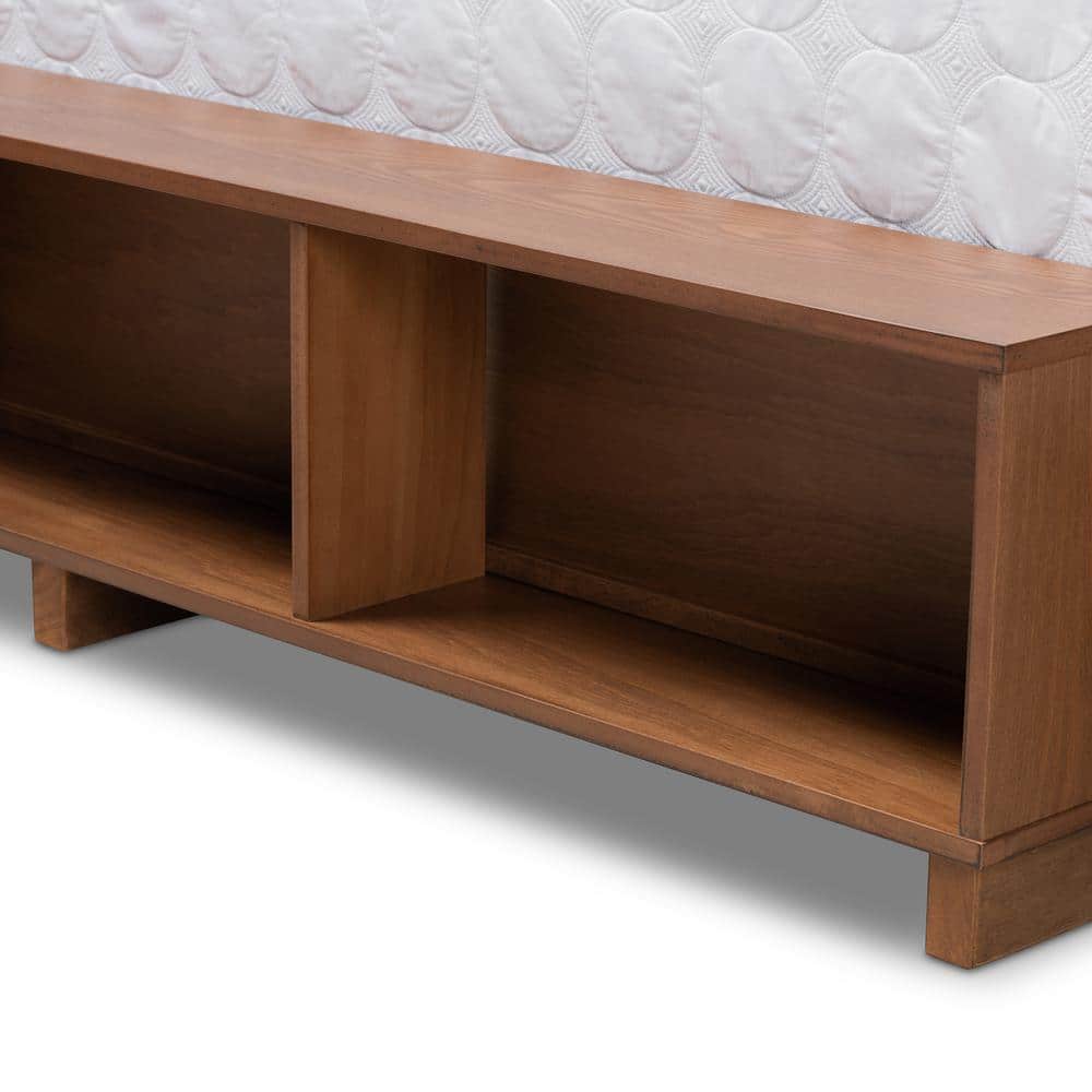 Arthur Full Size Ash Walnut Brown Wood Platform Bed with Storage