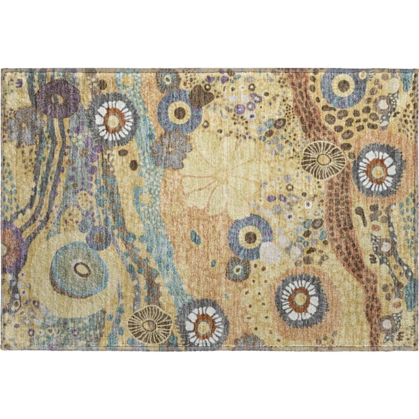 Mayfield Premium Machine Washable Abstract AMF2498 Gold 2 ft. x 3 ft. Accent Rug