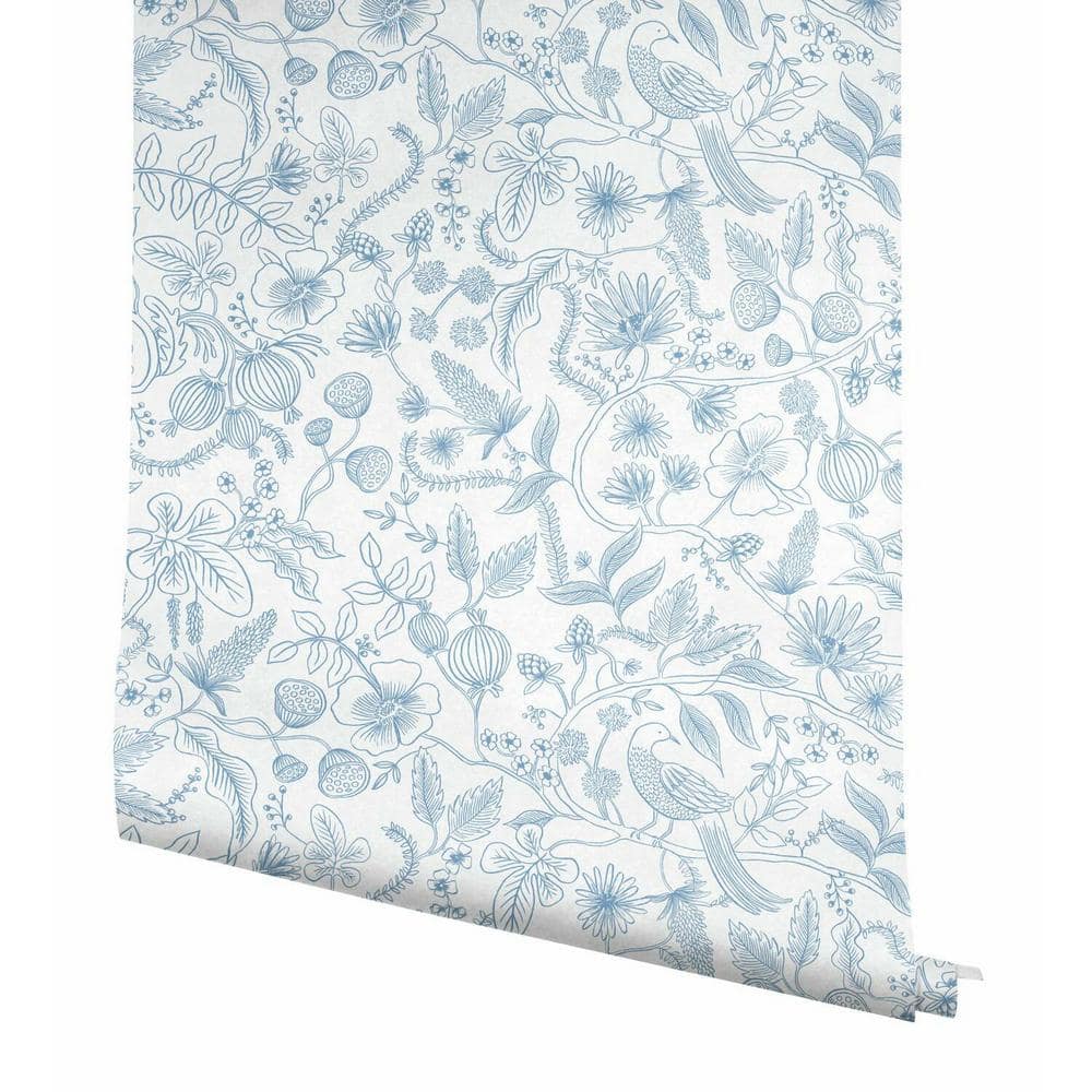 Blue and Cream Floral Botanical Peel and Stick Wallpaper Roll