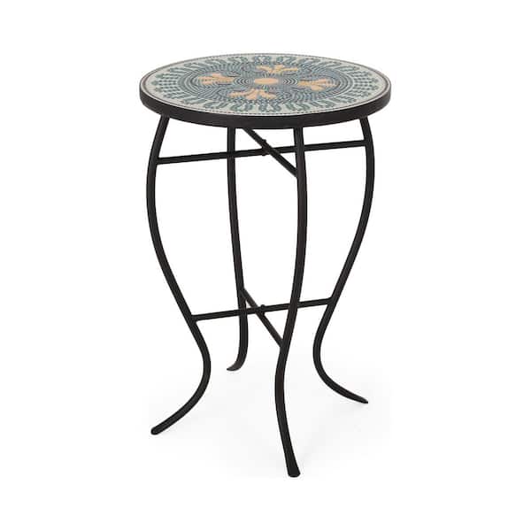 Avex Black Round Metal 21.5 in. H Outdoor Side Table