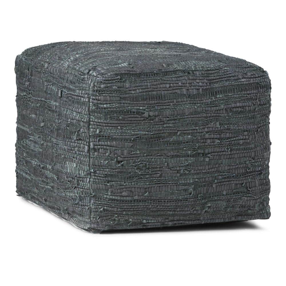 Fredrik Gray Woven Genuine Leather Square Pouf
