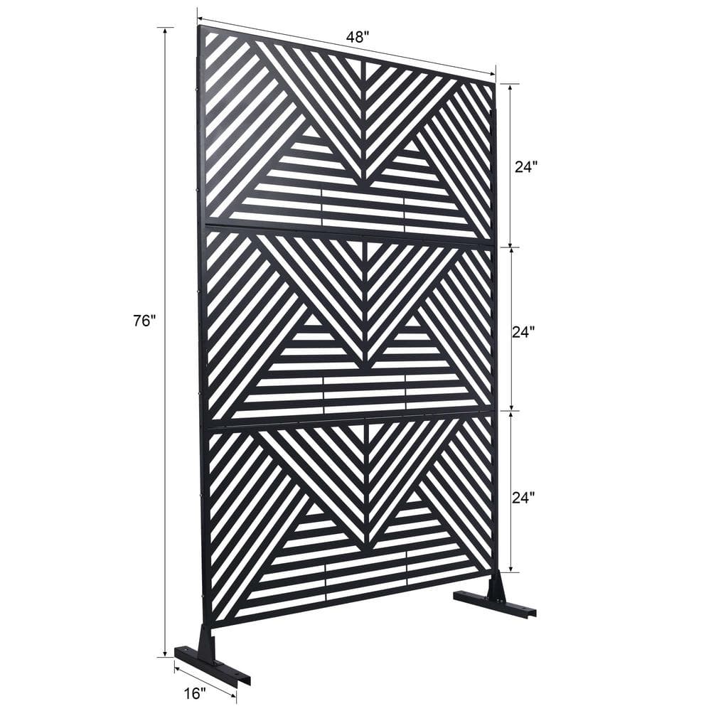 76" Black Metal Freestanding Privacy Screen for Indoor & Outdoor Use