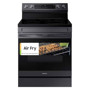 6.3 cu.ft. 5 Burner Element Smart Wi-Fi Enabled Convection Electric Range with No Preheat AirFry in Black Stainless