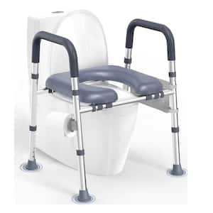 17 in. x 17.5 in. Adjustable Toilet Seat Risers with Handles & Padded Seat for Elderly, Handicap in Blue