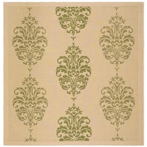 Courtyard Natural/Olive 7 ft. x 7 ft. Square Floral Indoor/Outdoor Patio  Area Rug