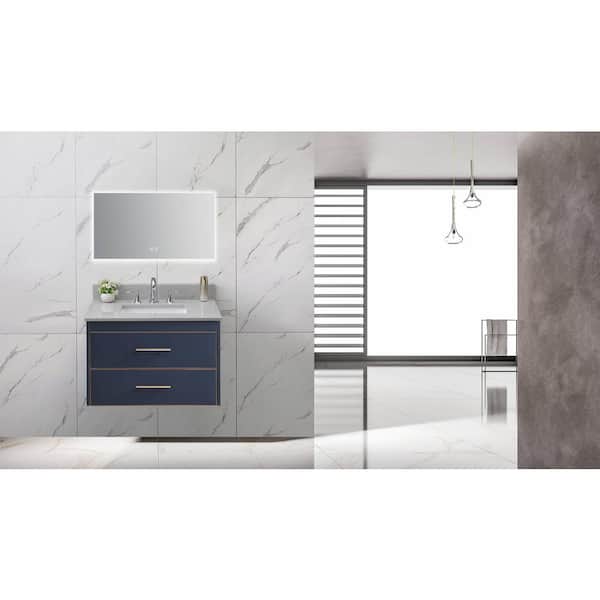 Xspracer Victoria 31 in. W x 22 in. D Marble Stone Bathroom Vanity Top in Carrara Grey with Ceramic Single Sink and Backsplash