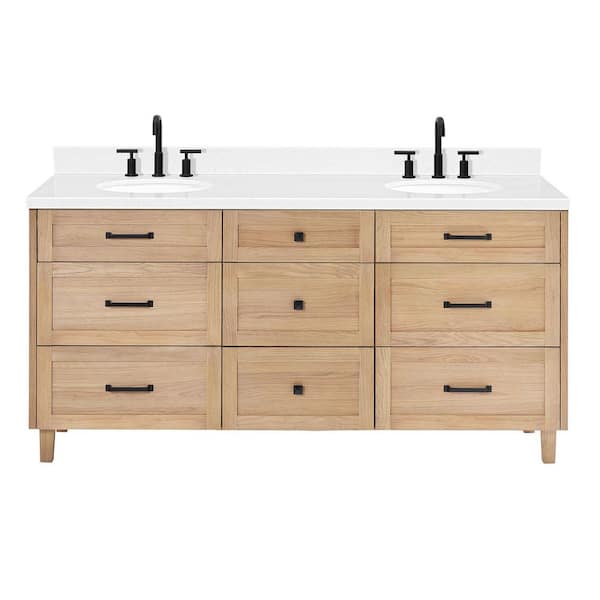Monroe 72 in. W x 22 in. D x 36 in. H Double Oval Sink Bath Vanity in Oak with Carrara White Quartz Top