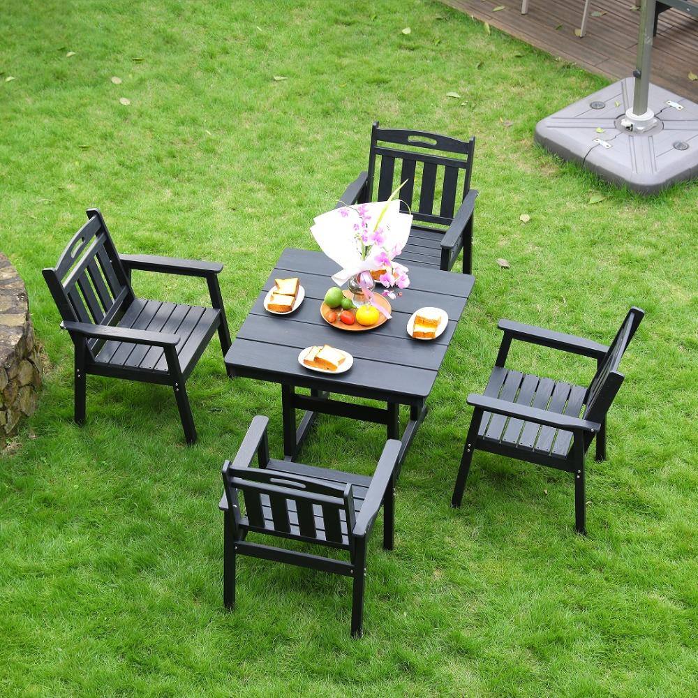 Black HDPE Outdoor Terrace Dining Chair Set of 5 with Table and Low Maintenance for Gardens and Backyards price history on PriceWatchPro