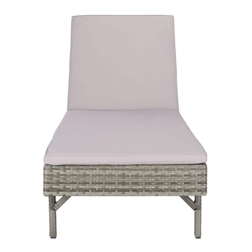 Cam Gray Wicker Outdoor Chaise Lounger with Cushions
