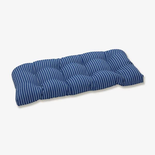 Pillow Perfect Striped Rectangular Outdoor Bench Cushion in Blue