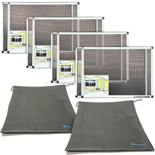 20 in. x 28 in. 4 Expandable Fiberglass Window Screens and Storage Bags, Adjustable to Vertical or Horizontal Openings
