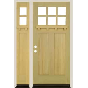 50 in. x 80 in. Craftsman Right-Hand/Inswing Clear Glass Unfinished Douglas Fir Wood Prehung Front Door Left Sidelite