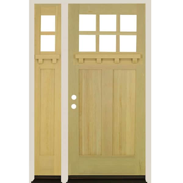 Krosswood Doors 50 in. x 80 in. Craftsman Right-Hand/Inswing Clear Glass Unfinished Hemlock Wood Prehung Front Door Left Sidelite
