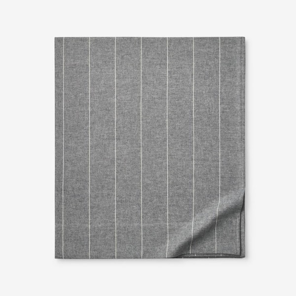 The Company Store Legends Hotel Bromley Stripes Yarn-Dyed Smoke Velvet Cotton Flannel Twin Flat Sheet