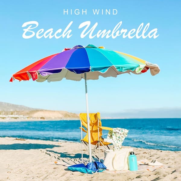 high wind patio umbrella AMMSUN 7.5ft Large Heavy Duty Beach with sand anchor & Tilt Sun Shelter, UPF 50+ Protection Outdoor Umbrellas Sunshade with Carry Bag for Garden Pool Backyard It also features a sleek silver How to keep your patio