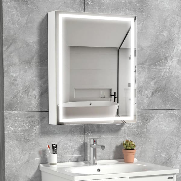 24 in. W x 16 in. H Rectangular LED Lighted Surface Mount Medicine Cabinet with Mirror