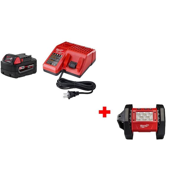 M18 18-Volt Lithium-Ion Cordless 5.0Ah Starter Kit with M18 18-Volt Lithium-Ion Cordless LED Flood Light